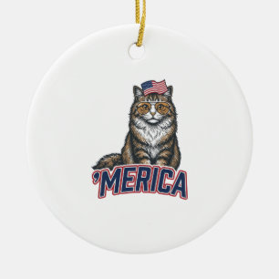 Décoration En Céramique Chat Patriotique Merica Vintage Gravure de Chemise