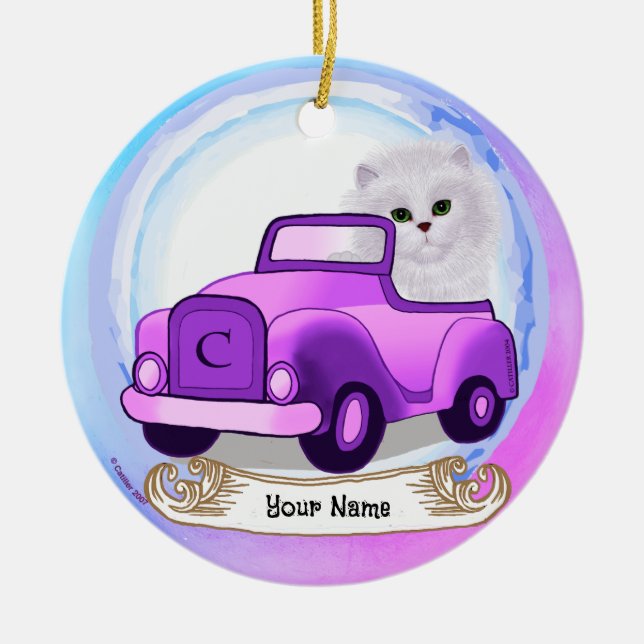 Décoration En Céramique Chat Persan Conduisant une Voiture  (Devant)