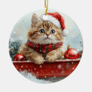 Décoration En Céramique Chat Persan en Traîneau Laissez Tomber la Neige No