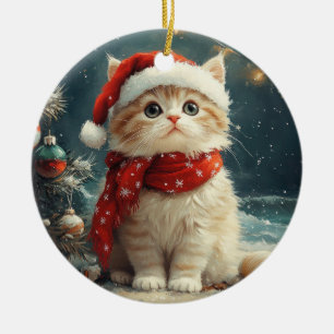 Décoration En Céramique Chat Persan Noël Vintage Plage