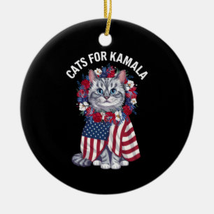 Décoration En Céramique Chat Pour Kamala Fleurs de chats Drapeau américain
