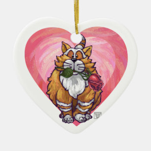 Décoration En Céramique Chat roux pour la Saint-Valentin
