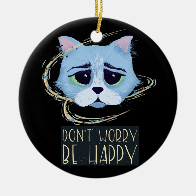 Décoration En Céramique Chat spatial | Ne vous inquiétez pas être heureux  (Devant)
