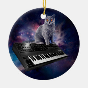 Décoration En Céramique Chat sur synthétiseur dans l'espace