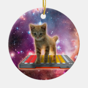 Décoration En Céramique Chat sur synthétiseurs dans l'espace