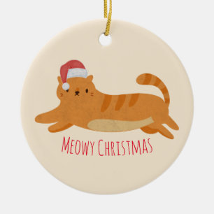 Décoration En Céramique Chat Tabby Jaune Noël
