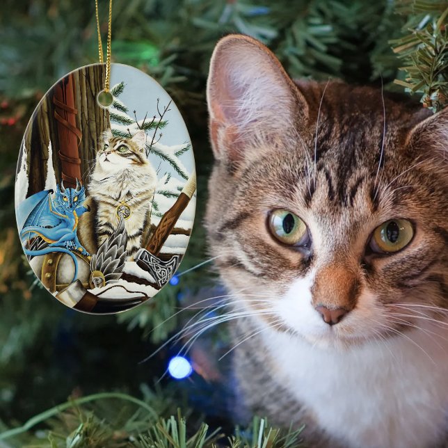 Décoration En Céramique Chat viking et dragon bleu (Créateur téléchargé)