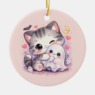 Décoration En Céramique Chaton câlin fantôme Kawaii