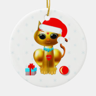 Décoration En Céramique chaton de dessin animé doré de Noël
