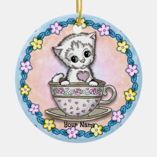 Décoration En Céramique Chaton en tasse (Devant)