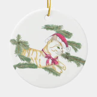 Décoration En Céramique Chaton qui attend le Père Noël