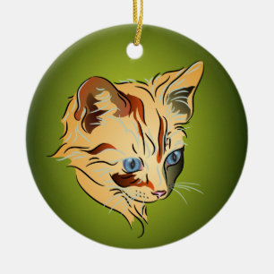 Décoration En Céramique Chaton tigré orange avec Noël d'yeux bleus