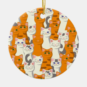 Décoration En Céramique Chats blancs et gingembre motif yeux verts yeux bl