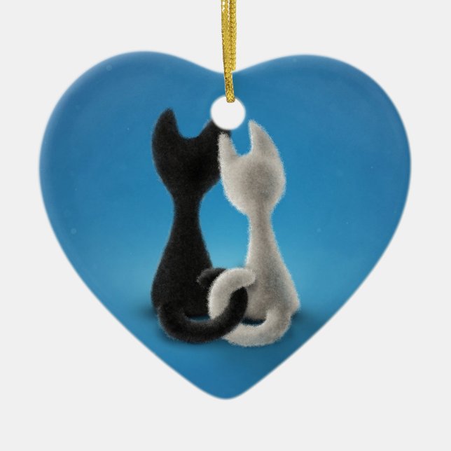 Décoration En Céramique Chats d'amour noirs et blancs (Devant)