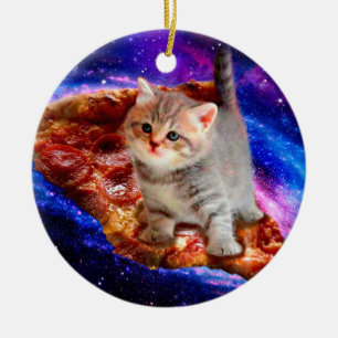 Décoration En Céramique Chats dans la pizza spatiale