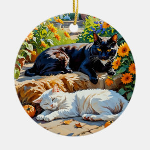 Décoration En Céramique Chats d'automne et scène de jardin Citrouille
