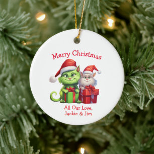Décoration En Céramique Chats de Noël Vertes Mischiesvous