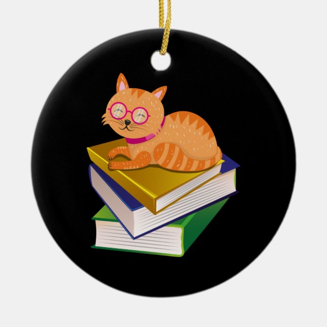 Décoration En Céramique Chats et livres (Devant)