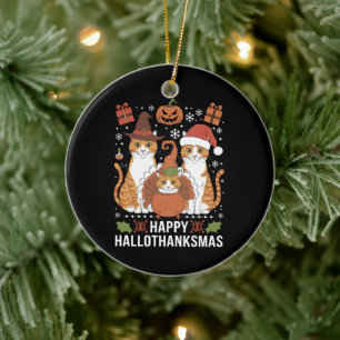 Décoration En Céramique Chats Joyeux Hallothanksmas Halloween Noël