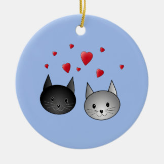Décoration En Céramique Chats noirs et gris mignons, avec des coeurs