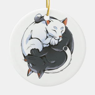 Décoration En Céramique Chats Yin Yang – Conception d'art zen paisible pou