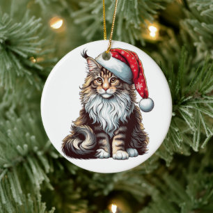 Décoration En Céramique Chatte à coon du Maine de Noël, chatte à coon du M