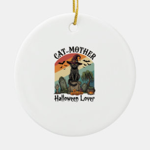 Décoration En Céramique Chatte Mère Amoureuse d'Halloween Chapeau de Sorci