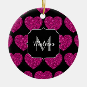 Décoration En Céramique Chaud coeur rose faux pétille motif Monogramme