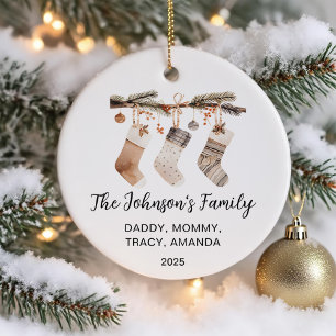 Décoration En Céramique Chaussettes de Noël en aquarelle pour famille Phot