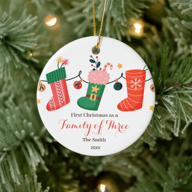 Décoration En Céramique Chaussettes Noël en famille de trois (Arbre)