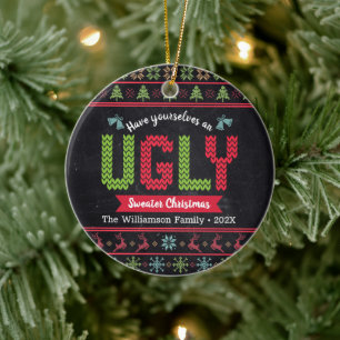 Décoration En Céramique Chaussure moche de Noël Nordic Knit Fun Chalkboard