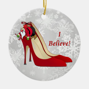 Décoration En Céramique Chaussures à talon rouge / Père Noël Elf / Je croi