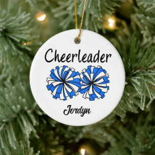 Décoration En Céramique Cheerleader avec Pom-Poms Bleus et Blancs