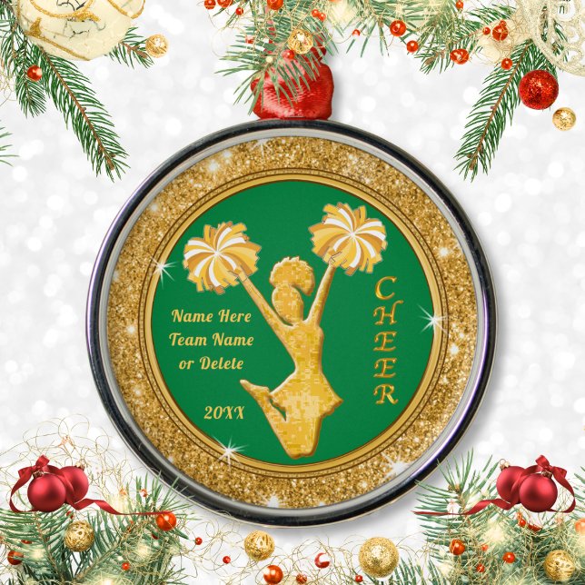 Décoration En Céramique Cheerleader Christmas Ornaments Personalized (Personalized Cheer Ornaments. Cheap gifts for Cheerleaders. Green and Gold, Cheer Ornaments. Custom.)