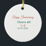 Décoration En Céramique Cheers 40 joyeux anniversaire orange vert nom date<br><div class="desc">Conception pour couple amour</div>