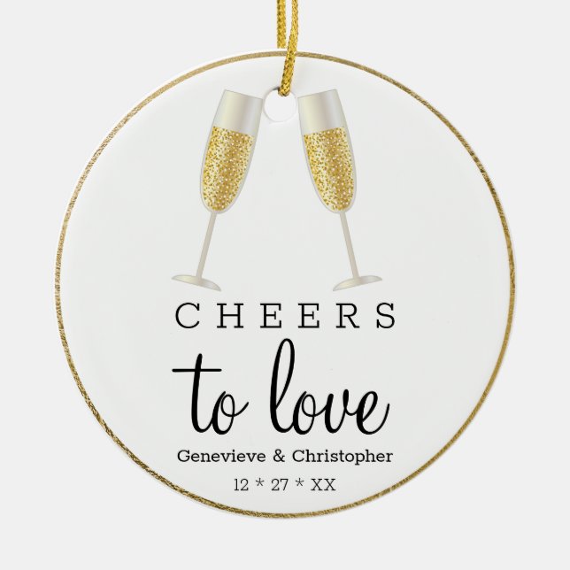 Décoration En Céramique Cheers to Love Champagne | First Christmas Married (Devant)