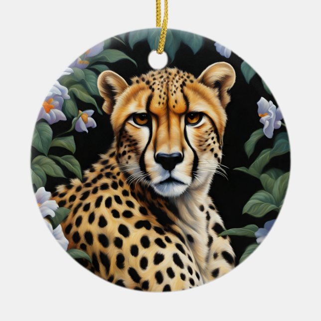 Décoration En Céramique Cheetah et fleurs (Devant)