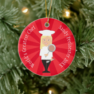 Décoration En Céramique Chef blonde culinaire de Noël personnalisé