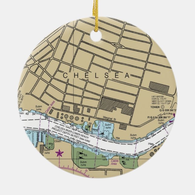 Décoration En Céramique Chelsea Boston MA carte marine (Dos)