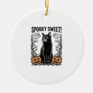 Décoration En Céramique Chemise avec gravure Halloween vintage de chat noi