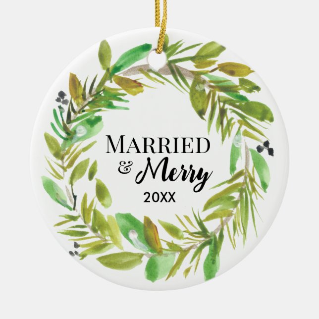 Décoration En Céramique Chemise d'aquarelle photo Mariée et Joyeuse (Devant)