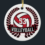 Décoration En Céramique Chemise de logotype noire et rouge foncé 🏐 volley<br><div class="desc">Ornement de volley-ball présenté dans un rouge foncé, noir et blanc avec do-it-yourself nom, année et numéro. Un grand cadeau pour n'importe quel joueur de volley-ball. ⭐ Ce Produit est 100% Personnalisable. Les graphiques et / ou le texte peuvent être ajoutés, supprimés, déplacés, redimensionnés, changés autour, tournés, etc... 99% de...</div>