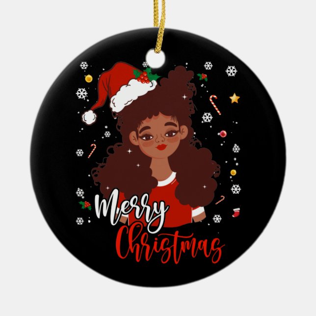 Décoration En Céramique Chemise Noël Santa Hat Noir Africain Américain Noi (Devant)