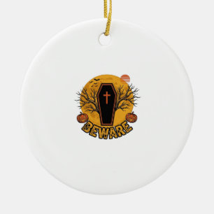 Décoration En Céramique Chemise vintage Beware Halloween Coffin Pumpkin De