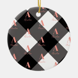 Décoration En Céramique Chèque noir et blanc personnalisé