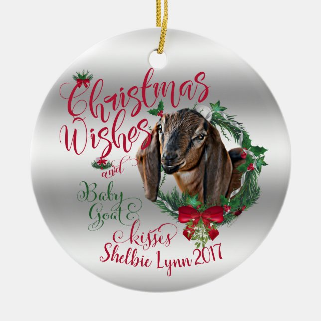 Décoration En Céramique CHÈQUE | voeux de Noël Bébé Chèvre Baisers Nubian  (Devant)