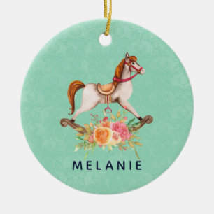 Décoration En Céramique Cheval à roche vintage avec Bouquet floral Nouveau