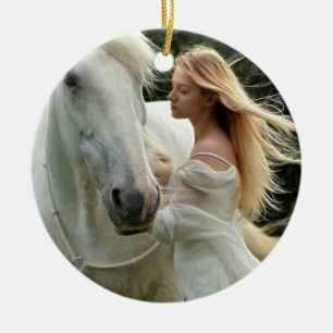 Décoration En Céramique Cheval blanc et fille