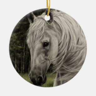 Décoration En Céramique Cheval blanc gris courant dans la prairie