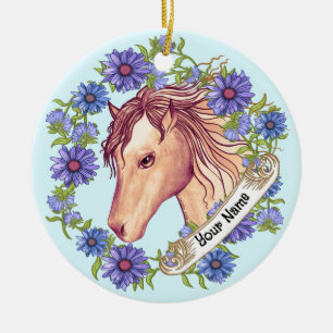 Décoration En Céramique Cheval Blue Daisy